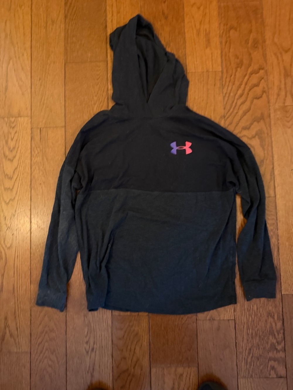 Under Armour Black Hoodie with Purple and Pink Gradient Logo